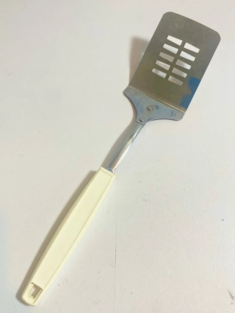VTG EKCO Chrome Plated Slotted Turner Spatula Stainless Steel White Handle USA